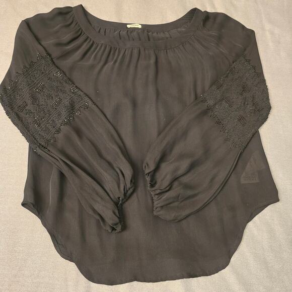 L'Agence 100% Silk Blouse Women’s Sz 6 Black Long Sleeve Sequin Elegance Luxury - Picture 7 of 11